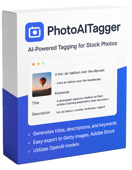 PhotoAITagger-generated metadata in seconds titles, descriptions, tags