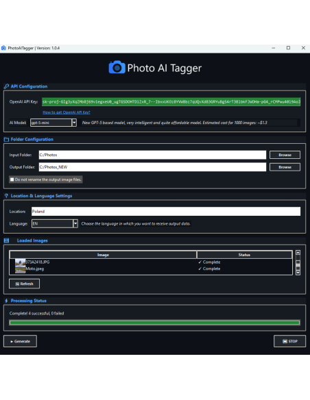 PhotoAITagger-generated metadata in seconds titles, descriptions, tags